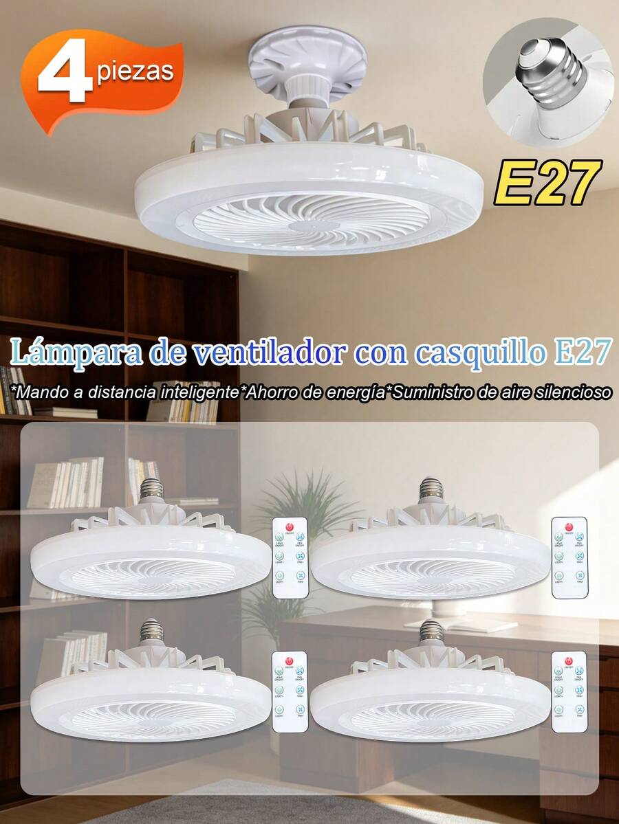 4-Piece Ceiling Fan Light Set, E27 Ceiling Fan, Remote Control Lights, 3 Colors, 3 Speeds, With Timer Function, Silent 50W Remote Control Fan Lights 110V - White (4 Pieces) - View 1