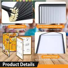 FLKQC 2PCS 8.5 X 11 Inch Menu Covers, 2 Page 4 View Transparent Restaurant Menu Covers, Fits A4 Size Paper, Menu Holder (2 Page) - ColorA - View 3