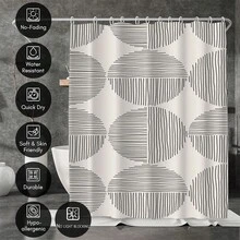 1pc Geometric Line Art Spring Style Shower Curtain, Modern Painting-Like Design, Unique Home Gift, Gift For Friends, Machine Washable, All-Season Use, Bathroom Decor - Multicolor - View 2