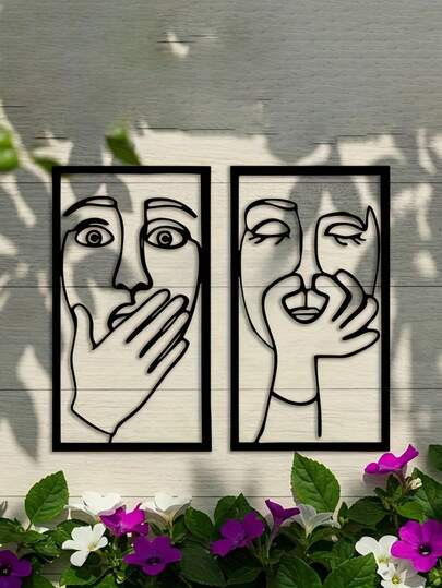 2pcs Set, Funny Metal Wall Art, 11.8 Inch, Whimsical Face Line Art Bathroom Sign, Easy Install Toilet Wall Decor, Modern Metal Wall Art, Suitable For Bathroom, Restroom, Powder Room, Washroom, Humorous Gift
