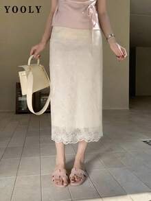 Elegant Daily & Vacation Bohemian Style Embroidered Midi Skirt Summer - Apricot - View 3