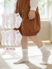 10 đôi tất lưới mỏng co giãn cao dành cho bé gái, có viền bèo nhún, tất thể thao màu hồng và trắng dễ thương, thích hợp cho mùa xuân/hè. - Nhiều màu - Xem 6