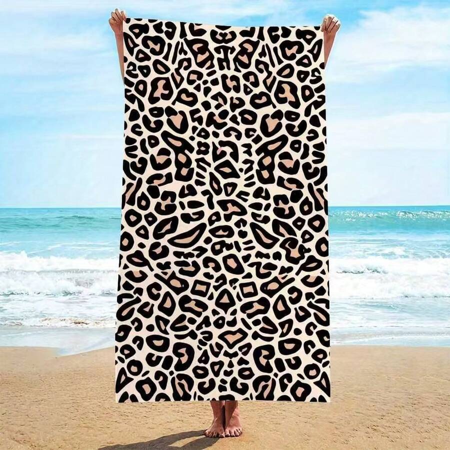 1 Stück super saugfähiges ultrafeines Faser Strandtuch mit Leoparden Muster, ideal für Strand, Camping, Reisen oder Pool, schnell trocknend - 2 - Übersicht 1