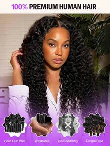 MEGALOOK 13x6 Water Wave Burmese Curly Wig Upgrade 13x6 Three-Go™ Glueless Wig With Finger Coil Ends All In 1 3D Lace Half Wig Water Wave Wig 100% Human Hair Pre Cut Lace Front Pre Bleached & Pre Plucked Natural Hairline Tiny Knots Easy Wear With Drawstring Breathable Cap - SNatural - View 2