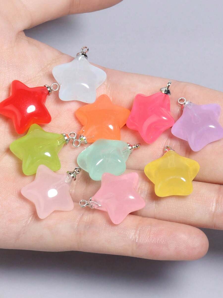 10 chiếc mặt dây chuyền hình ngôi sao bằng nhựa dễ thương, nhiều màu sắc khác nhau, dùng để làm vòng tay, dây chuyền, bông tai, trang sức DIY, móc khóa. - Ngôi sao - Xem 1