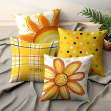 4 pièces Housses de coussin motif soleil et marguerite - 17,7 *17,7 pouces, impression unilatérale, convient pour la ferme, le salon, la chambre à coucher, le canapé, la véranda, le patio, la décoration extérieure, lavable en machine avec fermeture éclair, insert non inclus - Multicolore - Voir 5