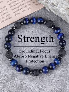 Brazalete de hombre de piedra natural lapislázuli y ojo de tigre, difusor de aceites esenciales de roca volcánica, paz interior, protección, joyería de energía espiritual unisex - Multicolor - Ver 1