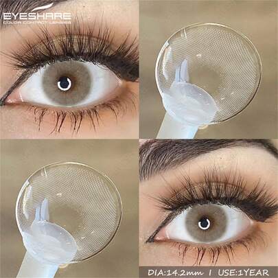  EYESHARE 1 par/2 piezas Lentes suaves y ligeros de color marrón claro para ojos grises Maquillaje de ojos Belleza Pupilas de alta calidad Ojos azules y verdes Contacto natural y cómodo para uso diario o citas, uso anual, 14.2mm