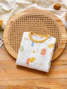 1pc Newborn Baby Clothing, Baby Apparel, All-Over Colorful Ice Cream Print, Lightweight Baby Short Sleeve Romper, Suitable For Summer - Multicolor - View 5