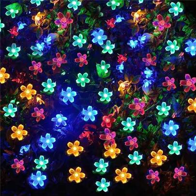 1pc LED Solar Cherry Blossom Light String - Flower Flashing Light Design - Waterproof For Outdoor Use - Suitable For Use In Garden And Courtyard Decorations, Festival And Wedding Arrangements, Party And Gathering Decorations, Etc.