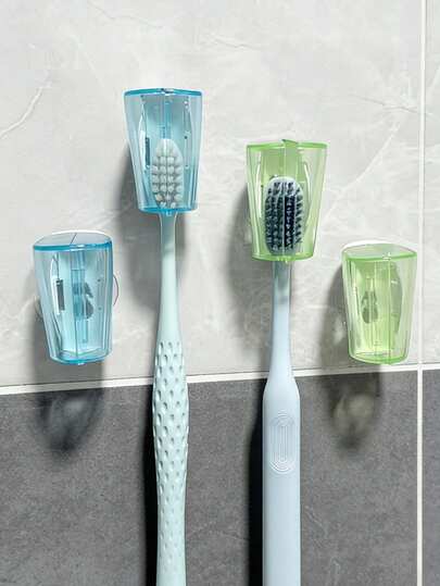 1pc/2pcs/4pcs Wall-Mounted Suction Cup Toothbrush Cover, Electric Toothbrush Dust-Proof Protector, Openable Toothbrush Storage Case, Suitable For Bathroom And Home