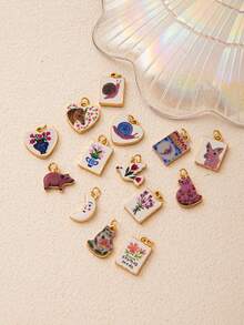 1pc Elegant Fashion Cartoon Animal Series Pig, Goose, Snail, Horse, Kitten DIY Delicate Pendant, 18K Gold Stainless Steel Material, DIY Jewelry Accessory, Necklace Accessory, Bracelet Accessory, Earring Accessory, Keychain Accessory, Bag Accessory, Charming Women Jewelry Accessory, Wallet Accessory, Small Pendant, Gift - Multicolor - View 1