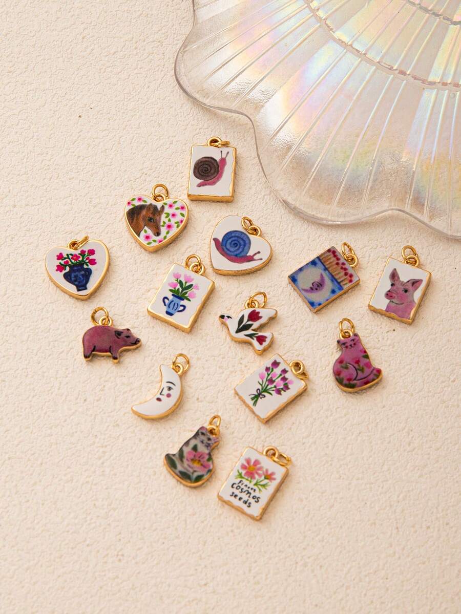 1pc Elegant Fashion Cartoon Animal Series Pig, Goose, Snail, Horse, Kitten DIY Delicate Pendant, 18K Gold Stainless Steel Material, DIY Jewelry Accessory, Necklace Accessory, Bracelet Accessory, Earring Accessory, Keychain Accessory, Bag Accessory, Charming Women Jewelry Accessory, Wallet Accessory, Small Pendant, Gift - Multicolor - View 1