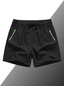Driftmere 4pcs Men's Summer Casual Quick-Dry Drawstring Waist Shorts With Zipper Details, Cargo Shorts Father's Day – A Fathers Day Gift Guide - Black - View 4