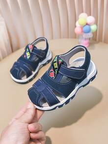 Jungen Klettverschluss Sandalen, weiche rutschfeste Strandschuhe mit Zehenkappe, leicht an- und ausziehbar, florales Gewebe Dekor, vielseitige Lässig Kindersandalen - marineblau - Übersicht 10