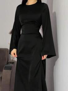 Women's Black Long Sleeve Elegant Modest Maxi Dress Spring Casual Formal Wear - Pink - View 6
