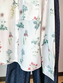 Camisa de mujer con bolsillo y estampado floral - Blanco-verde - Ver 7