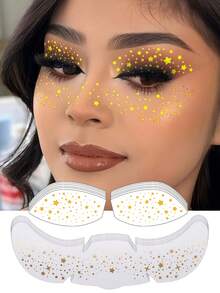 12 Folhas de Adesivos Temporários de Sardas com Glitter para o Rosto, Sombras Douradas, Tatuagens de Sardas Brilhantes em Formato de Estrela para Maquiagem Feminina, Acessórios para Festas, Festivais Coachella, Verão, Formatura e Praia. - Ouro - Ver 9