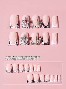 Bộ 24 móng giả dài phong cách Y2K, móng hợp kim 3D đính ngọc trai hình thánh giá, bướm, đá rhinestone, kèm 1 gel dán và 1 dũa móng. - Nhiều màu - Xem 3