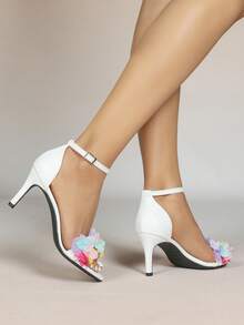 女士时尚新款舒适晚宴度假裸带蝴蝶结高跟凉鞋 - 白色 - 查看 4