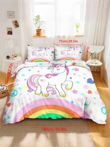 Bộ ga trải giường 2/3 món bằng sợi microfiber mềm mại hình kỳ lân và cầu vồng - Bộ ga trải giường và vỏ gối họa tiết động vật hoạt hình dễ thương, phù hợp trang trí phòng ngủ bé gái và ký túc xá, kích thước 135x200cm. - Nhiều màu - Xem 10