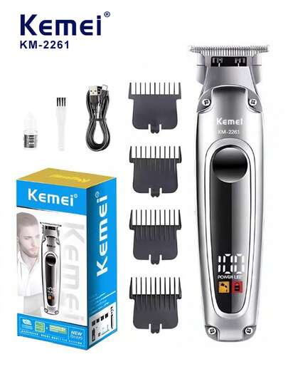 Kemei KM-2261 Men's Electric Hair Clipper, Full Set Limit Comb Grooming Beauty Hair Trimmer, USB Rechargeable Cordless Hair & Beard Trimmer, Small Household Wireless Hair Clipper With LED Display, 1 Piece
