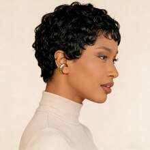 Beaushine 100%巴西真人发精灵短假发，6英寸，这款假发密度为180%，专为日常佩戴而设计，配备全机织玫瑰网。 - Natural Black - 查看 4