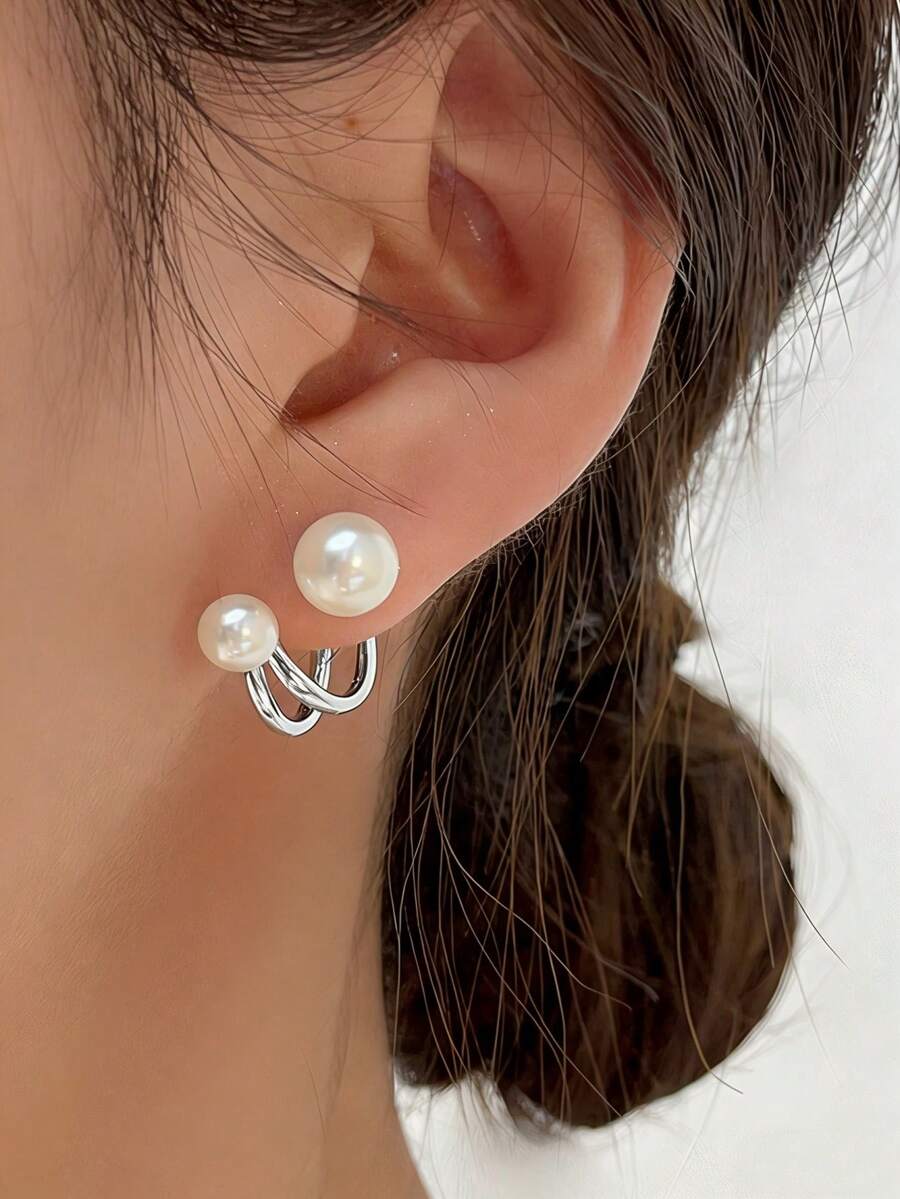 1 Pair Delicate Pearl Stud Earrings, Suitable For Daily Wear - Multicolor - View 1