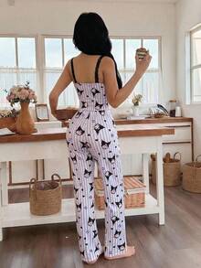 SANRIO 两件套 Hello Kitty 图案女士睡衣套装，柔软吊带背心和长裤睡衣，可爱舒适的家居服 - 紫色 - 查看 6