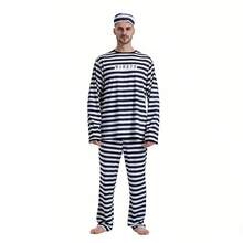 1 Bộ trang phục hóa trang Halloween theo phong cách tù nhân anime, trang phục biểu diễn sân khấu kẻ sọc cổ điển dành cho nam giới. - Đen và trắng - Xem 9