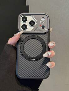 1 chiếc ốp lưng điện thoại hình tam giác cao cấp bằng sợi carbon với vòng từ tính 360 độ, tương thích với iPhone 17 16 15 14 13 12 Pro Max Plus, mặt lưng bằng nhựa PC cứng. - màu đen - Xem 2