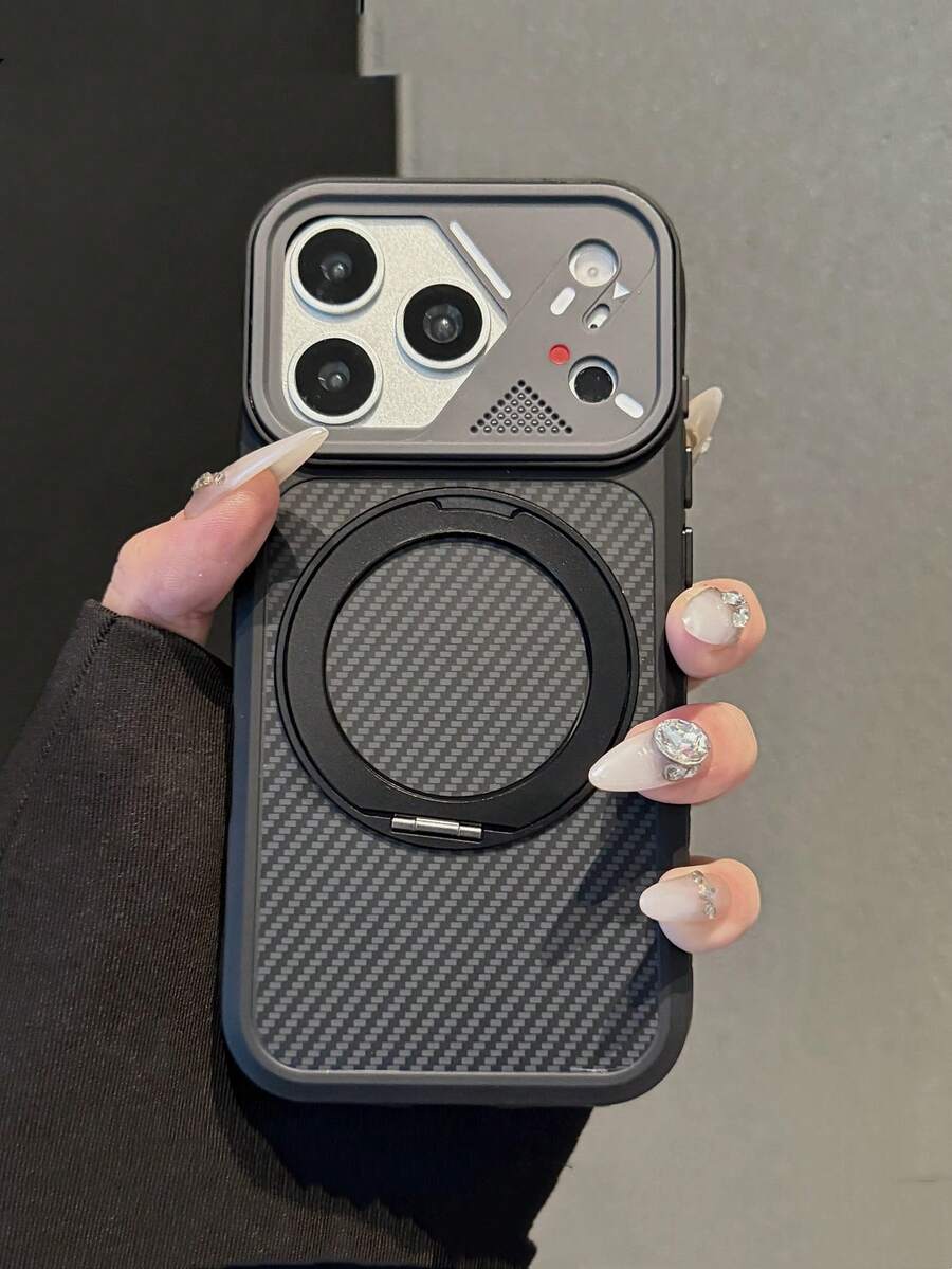 1 chiếc ốp lưng điện thoại hình tam giác cao cấp bằng sợi carbon với vòng từ tính 360 độ, tương thích với iPhone 17 16 15 14 13 12 Pro Max Plus, mặt lưng bằng nhựa PC cứng.