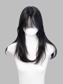 这款20英寸长的合成假发，采用自然直发造型，颜色为迷人的黑色。它带有刘海设计，并采用耐热纤维制成，确保经久耐用。这款假发非常适合日常佩戴，能够打造自然逼真的效果。 - 黑色 - 查看 1