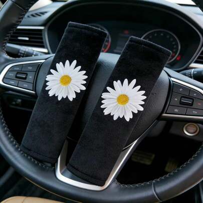2pcs Flower Car Seat Belt Shoulder Pads, Soft Plush Safety Belt Protector Cover, Interior Accessories
