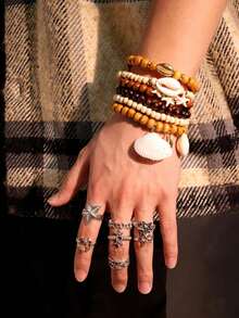 6件套波西米亚风百搭时尚沙滩海星贝壳串珠手链，适合男士沙滩度假佩戴 - 彩色 - 查看 8