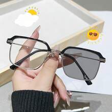 1 chiếc kính thời trang cổ điển gọng vuông nửa khung, phong cách tối giản, chống mỏi mắt, đổi màu, dành cho doanh nhân. - Trong sáng - Xem 1