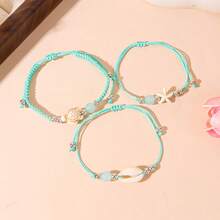 12-Piece Starfish Shell Turtle Beaded Bracelet Set For Travel And Vacation Women's Accessories - 青色 - 查看 3