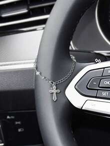 Braccialetto da donna con croce a forma di cuore in argento, gioiello d'argento di stile dolce e design di nicchia per decorazione auto - Amore - Visualizzare 6