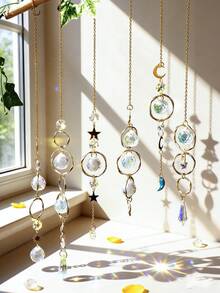 1件金色月亮星星水晶阳光捕捉器，彩虹棱镜窗饰，波西米亚风星空光捕捉器，适合瑜伽和冥想爱好者的礼物，适用于花园和卧室 - 彩色 - 查看 3
