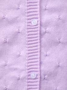 Baby Girl Knitted Round Neck Perforated Solid Color Cardigan - Mauve Purple - View 3