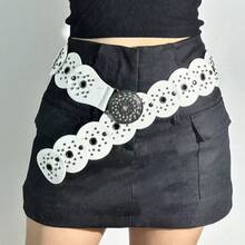 1 chiếc thắt lưng nữ phong cách đường phố Y2K Baddie, khóa tròn, thiết kế đĩa trắng, đinh tán kim loại, chất liệu da PU. - trắng - Xem 1