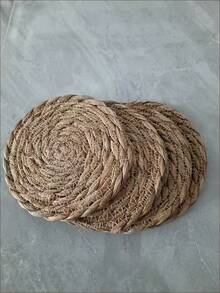 4/6pcs Natural Water Hyacinth Woven Placemats - Handmade Rattan Round Coasters, Rustic Style Wicker Insulation Mats For Dining Table, Home Decor, Wedding, Picnic, Holiday Celebration; Handcrafted - Brown - View 11