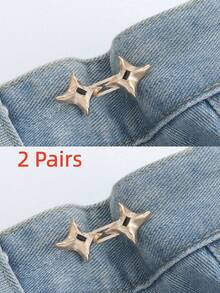 2pcs/1pc Korset Pinggang yang Dapat Diatur, Alat Pengontrol Perut Tanpa Jahitan Cocok untuk Celana Jeans Ketat, Dekorasi Kancing Jeans Denim Rhinestone yang Dapat Dilepas, Pembentuk Sabuk Pinggang Logam, Cocok untuk Celana dan Rok - Perak/Hitam/Emas - Gesper pinggang berbentuk bintang berujung empat - View 16