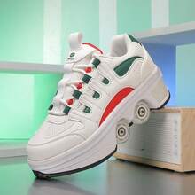 Giày trượt patin 4 bánh vô hình dành cho thanh thiếu niên/người lớn, tự động thu gọn, buộc dây, làm bằng da PU. - trắng - Xem 3