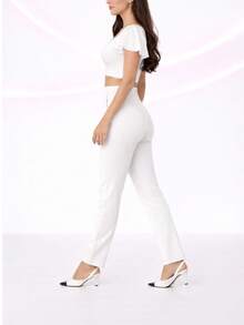 Pantalon de pinzas para dama - Blanco - Ver 3
