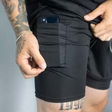 Men's 2-In-1 Dry Fit Compression Shorts For Gym, Training, And Running - 黑色 - 查看 2