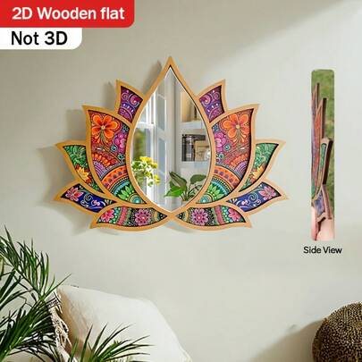 1 chiếc gương treo tường hình hoa sen thiết kế độc đáo - Gương trang trí hoa nhiệt đới với khung gỗ nhiều màu sắc rực rỡ và bề mặt nhựa bóng, kèm phụ kiện lắp đặt dễ dàng, thích hợp cho phòng tắm, phòng ngủ, phòng khách - Quà tặng tân gia sáng tạo (không cần điện), hình ảnh phẳng 2D.