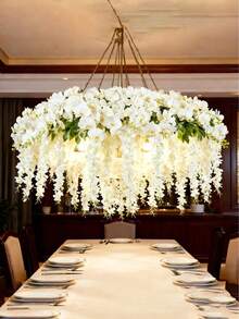 12/24pcs Artificial White Wisteria Flower Wreath, Made Of UV Resistant Plastic Vines And Real Green Leaves - Outdoor/Hanging Flower Wreath, Suitable For Weddings, Porch, Garden Decoration, Valentine's Day Decoration - White - View 7
