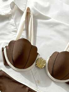 Damen Mode hochwertige glänzende Materialien Muschelförmige Tasche, Muschelförmiges Accessoire mit abnehmbarem Riemen, Schlankheits-Bikini-Set mit 2 Teilen für Strandurlaub Sommer - Verschiedenfarbig - Übersicht 3