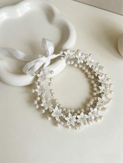 1件优雅韩式发箍，公主风珍珠花朵头饰，适合婚礼、海滩度假、时尚秀、模特走秀、表演、节日派对等场合。